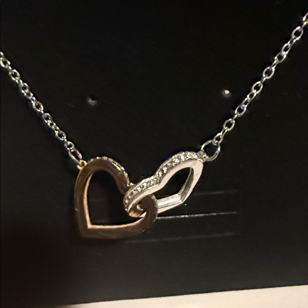 Two-Tone Heart Interlocking Necklace - Picture 3 of 3